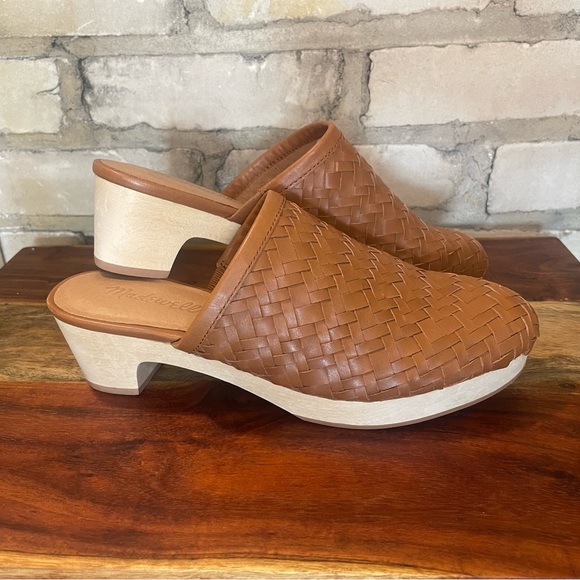 Madewell Jordyn Clog NWOT in Woven Leather Wood Heel, Comfortable, Camel Sz 6.5 - Picture 8 of 16